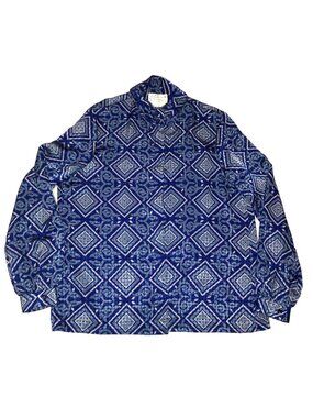 Vtg Pendleton Blouse Sz M USA  High Neck Blue Secretary Long Sleeve Lightweight
